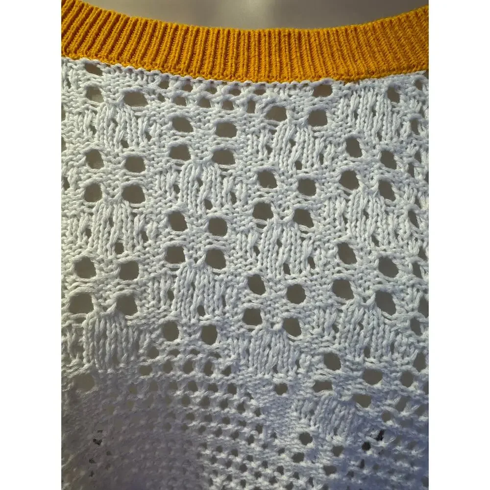 Free People Home Run Crochet Sweater White Yellow Boho Cotton M